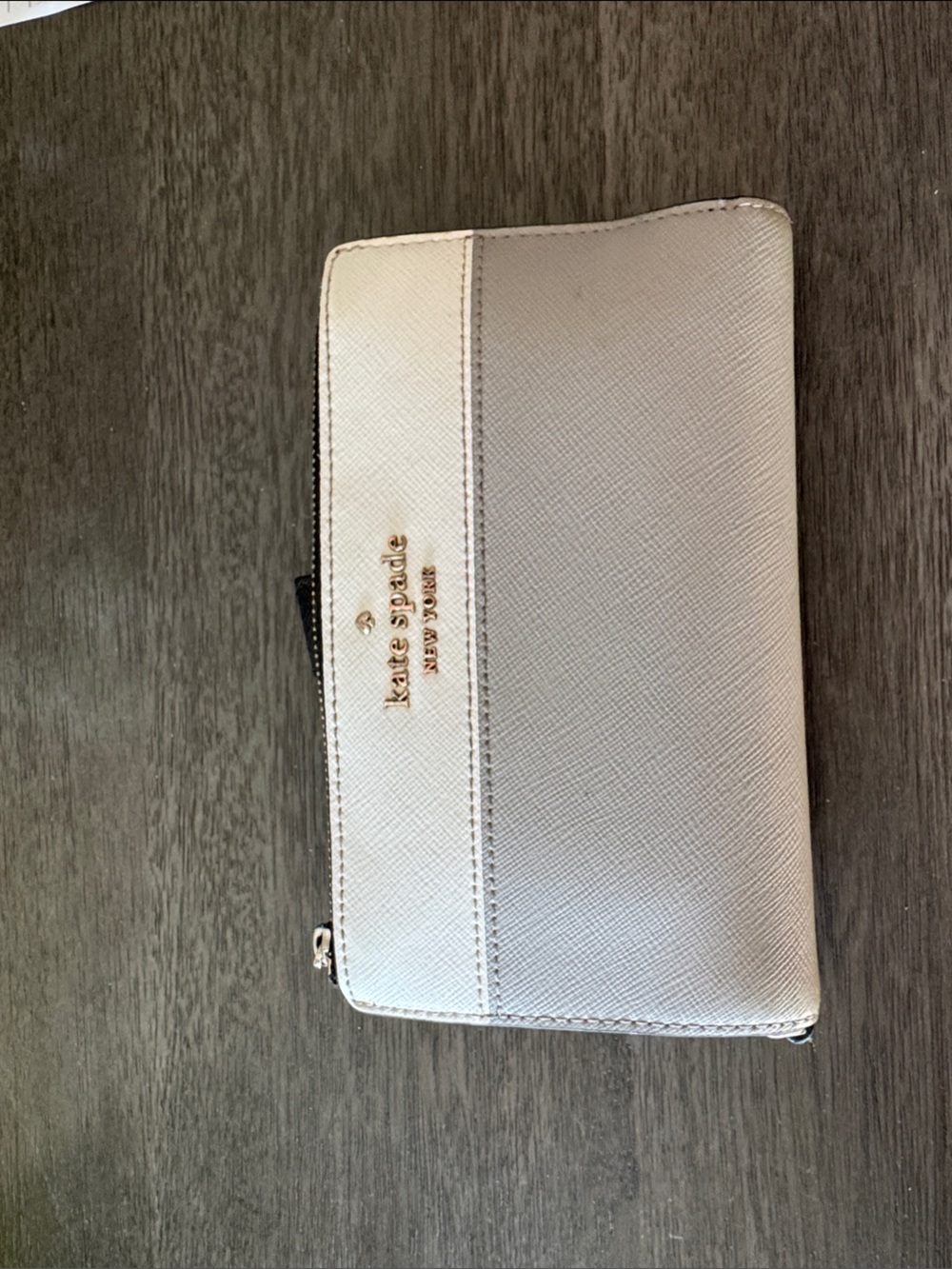 kate spade Two-Tone Zip Wallet in Light Gray and Cream and black